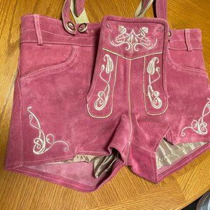 Pink leather womens laderhosen Size M